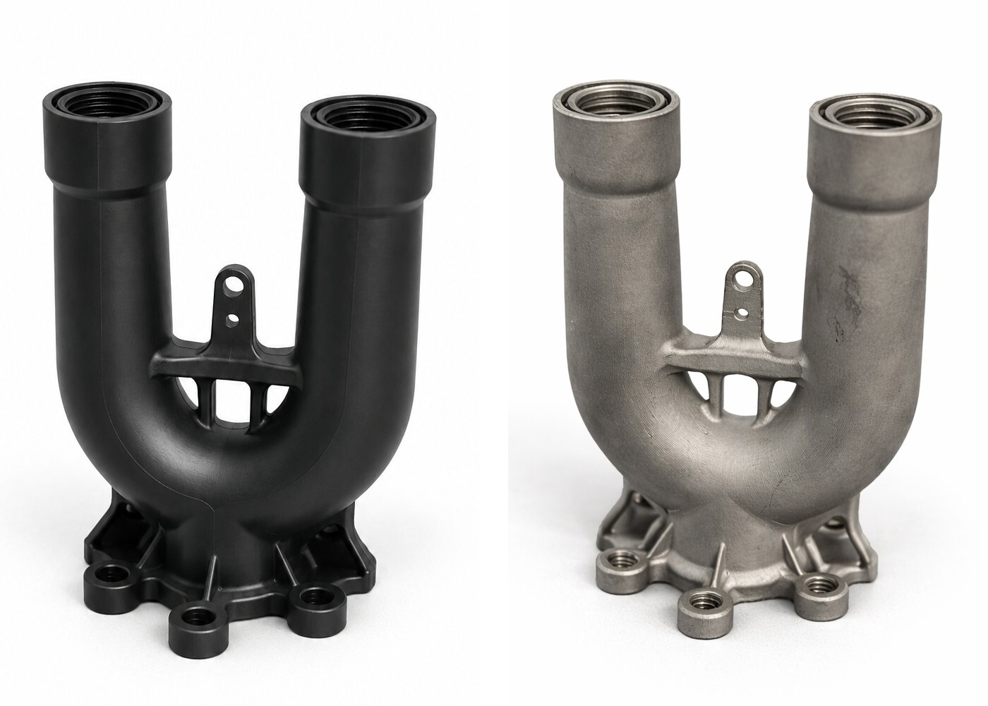 Zweiteiliges Ventilgehäuse aus dem Rechenbeispiel Guss gegen 3D-Druck